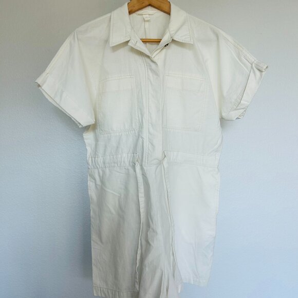 H&M Short Sleeve Collared Shorts White Romper - Picture 1 of 6